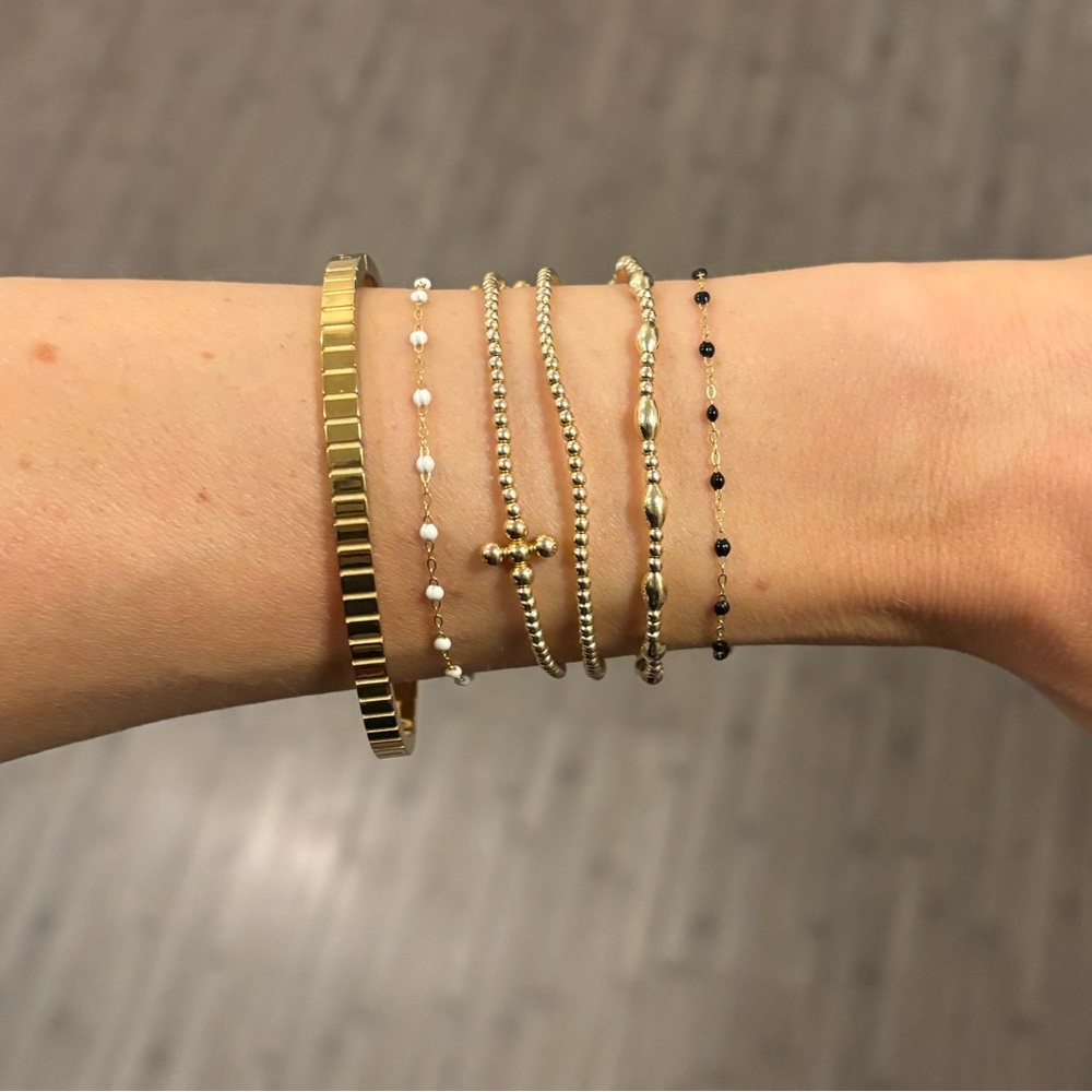 Stainless steel gold ribbed ridged bracelet bangle